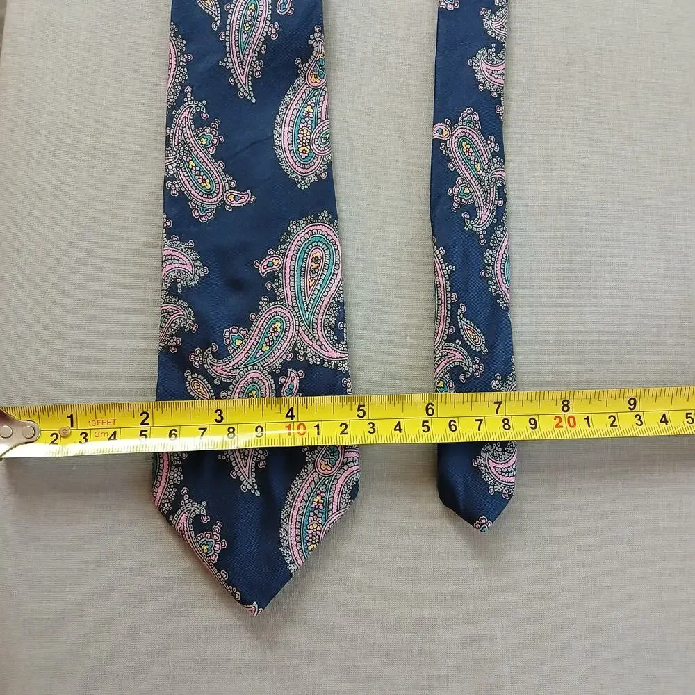 Vintage Gentry Navy Paisley Mens Necktie classic 70s pink yellow retro